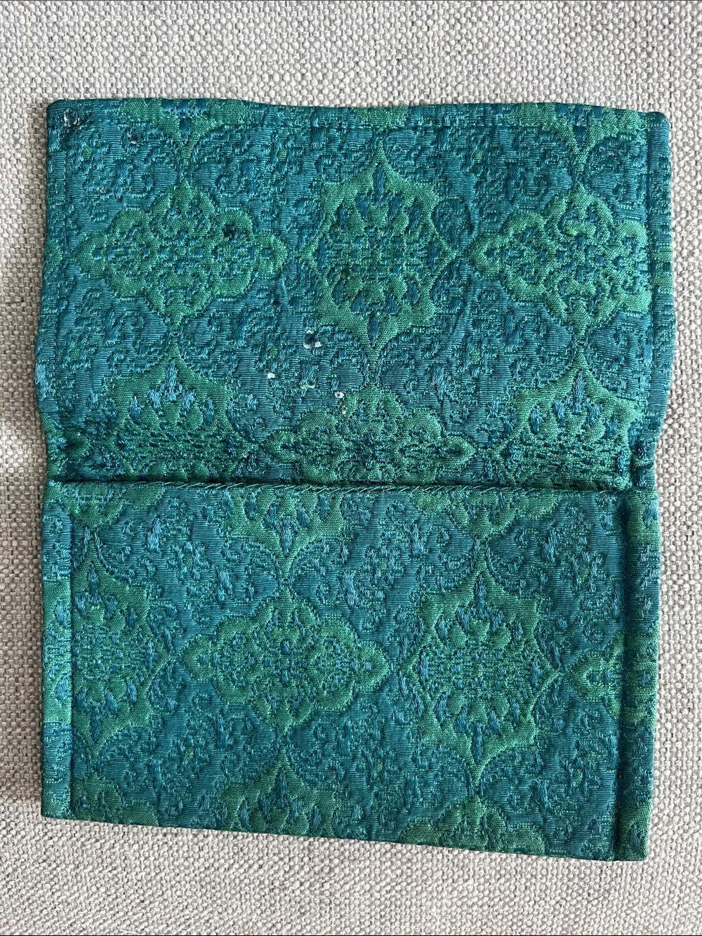 Vintage Brocade Sequined Clutch Purse Teal green blue Formal Bag